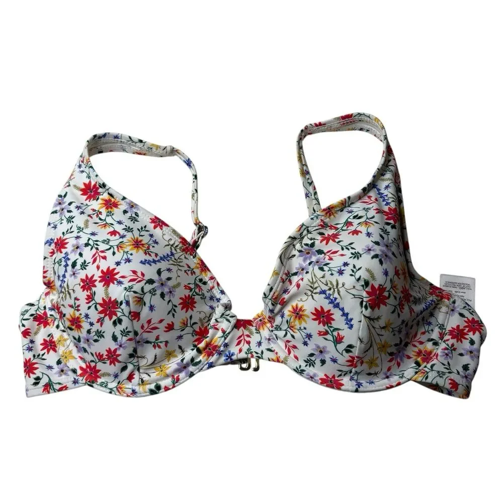 Time & Tru Ditsy Botanical White Bra Underwire Bikini Top Size Medium Womens